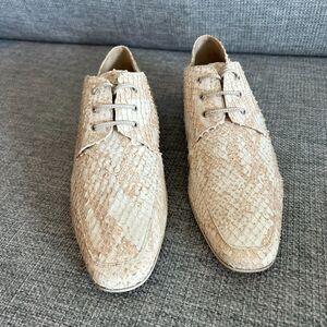 Vintage Nando Muzi Cream Pink Leather Snakeskin Lace-Up Oxford Shoes‎ EU 40 US 9